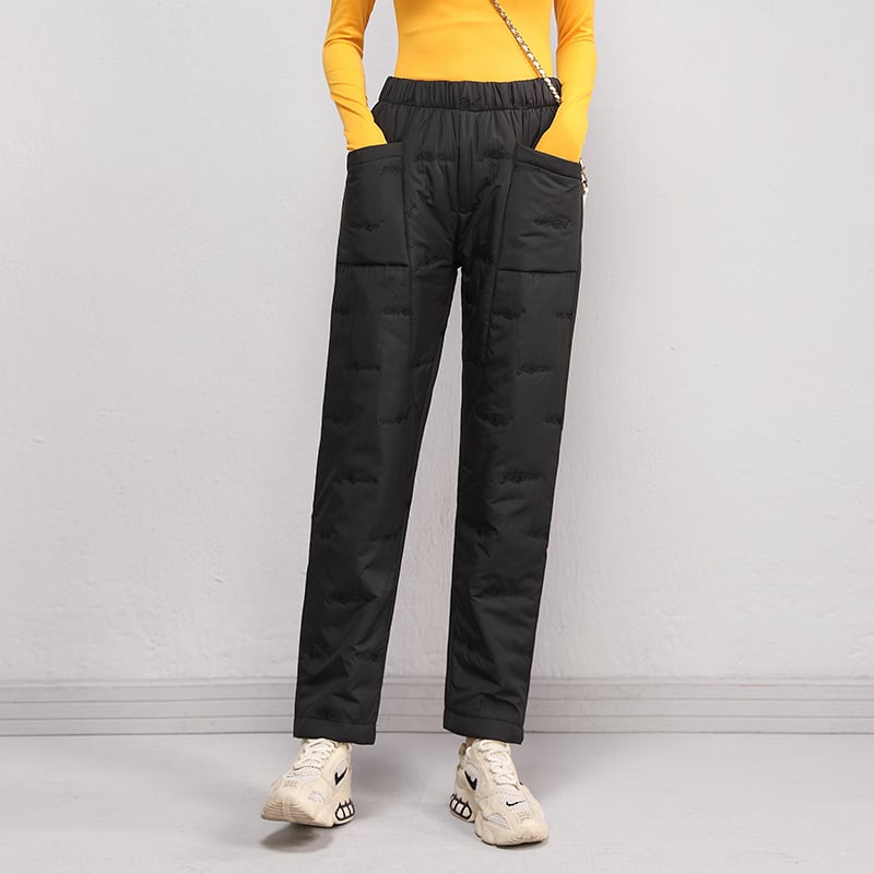 Női egyenes nadrágok, magas derekú, vastag meleg bélés, poliészter 90–95%, töltet 50–70% imitált selyem