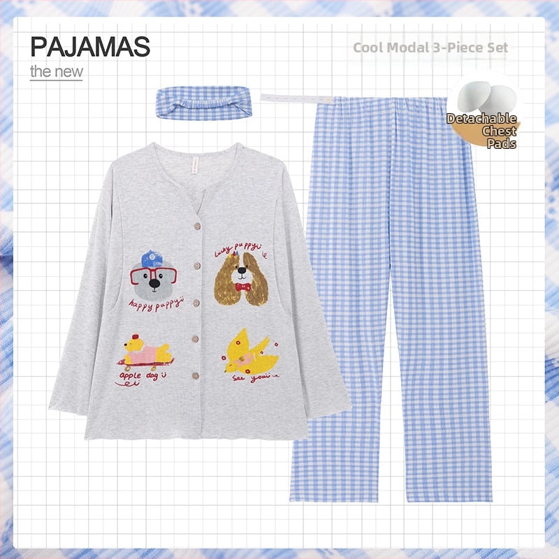 Grūtnieču nakts komplekts ar noņemamiem zīdīšanas spilventiem – trīsdaļīgs komplekts, modalais dzesējošais audums, 90–95% viskozes, V-veida kakla izgriezums