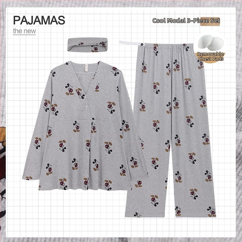 Grūtnieču nakts komplekts ar noņemamiem zīdīšanas spilventiem – trīsdaļīgs komplekts, modalais dzesējošais audums, 90–95% viskozes, V-veida kakla izgriezums