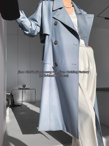 Női brit stílusú trench kabát, hosszított szabás, poliészter anyag 95%+, hercegnő ujjas ujjakkal, zakó típusú gallér