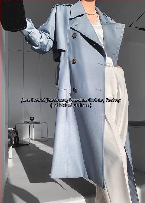 Női brit stílusú trench kabát, hosszított szabás, poliészter anyag 95%+, hercegnő ujjas ujjakkal, zakó típusú gallér