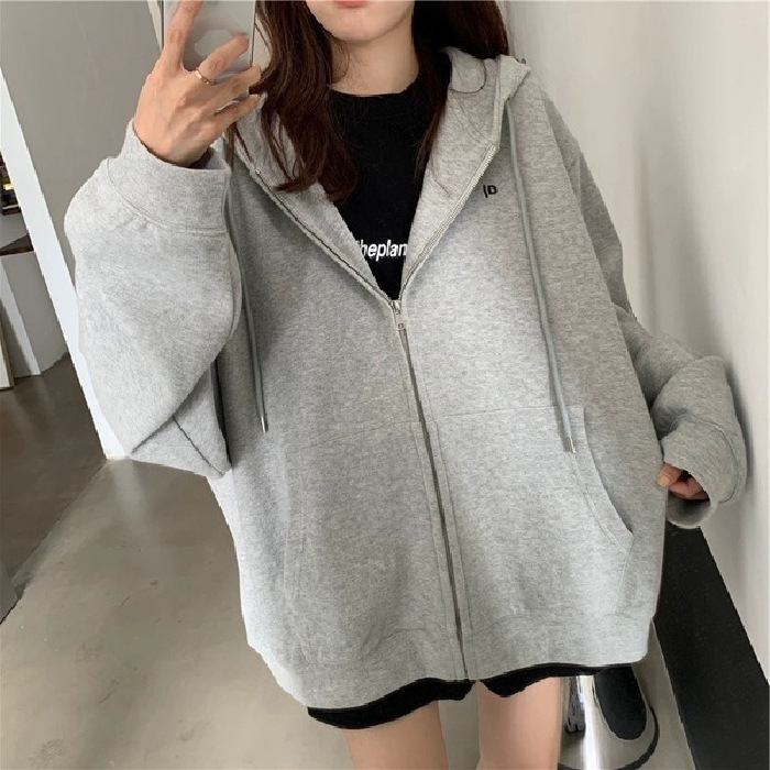 Ženski kardigan-sweatshirt s kapuljom i patentom, slobodan kroj, ultra kratka duljina, modalna tkanina, zima 2025