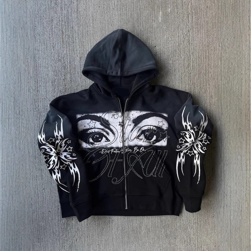 Ženski 3D print sa zipom hoodie-cardigan, kratka duljina, normalan kroj, dugi rukavi