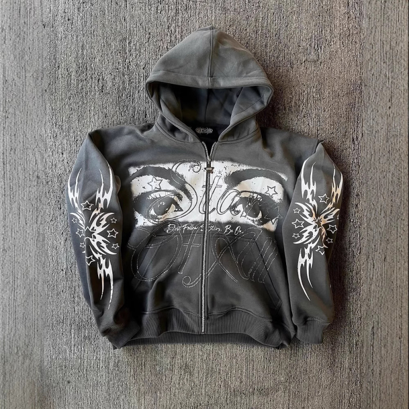 Ženski 3D print sa zipom hoodie-cardigan, kratka duljina, normalan kroj, dugi rukavi
