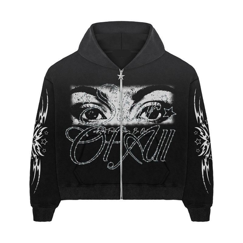 Ženski 3D print sa zipom hoodie-cardigan, kratka duljina, normalan kroj, dugi rukavi