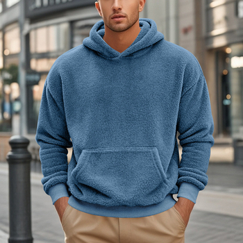 Muška dukserica s kapuljom od flisa, slobodan kroj, 100% poliester, džep s patchom, zimski model