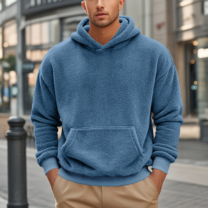 Muška dukserica s kapuljom od flisa, slobodan kroj, 100% poliester, džep s patchom, zimski model
