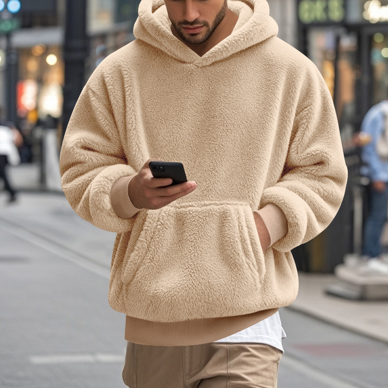 Muška dukserica s kapuljom od flisa, slobodan kroj, 100% poliester, džep s patchom, zimski model