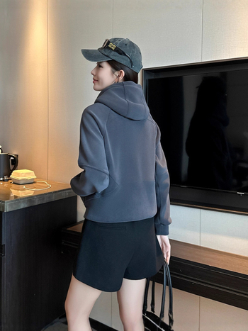 Дамски поларен кардиган с качулка и цип, oversize, Ori velvet полиестер/спандекс, есен 2025