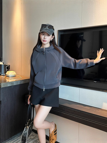 Дамски поларен кардиган с качулка и цип, oversize, Ori velvet полиестер/спандекс, есен 2025