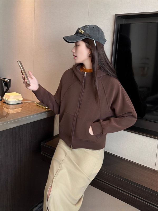 Дамски поларен кардиган с качулка и цип, oversize, Ori velvet полиестер/спандекс, есен 2025