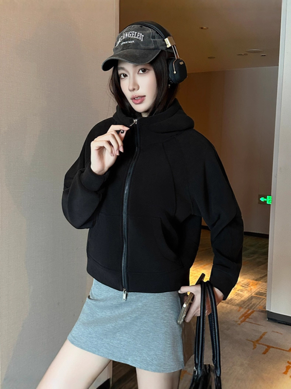 Дамски поларен кардиган с качулка и цип, oversize, Ori velvet полиестер/спандекс, есен 2025