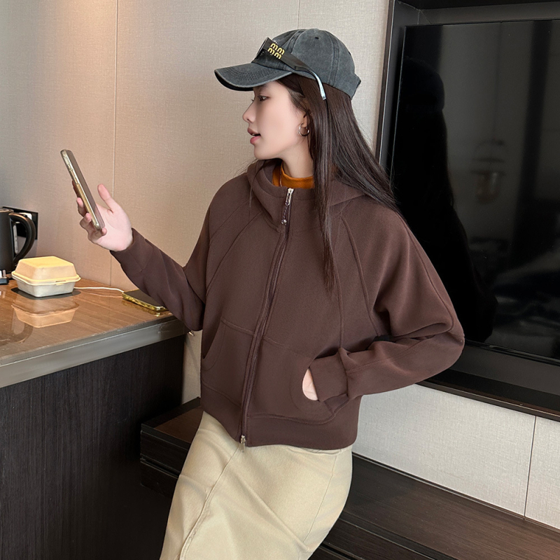 Дамски поларен кардиган с качулка и цип, oversize, Ori velvet полиестер/спандекс, есен 2025