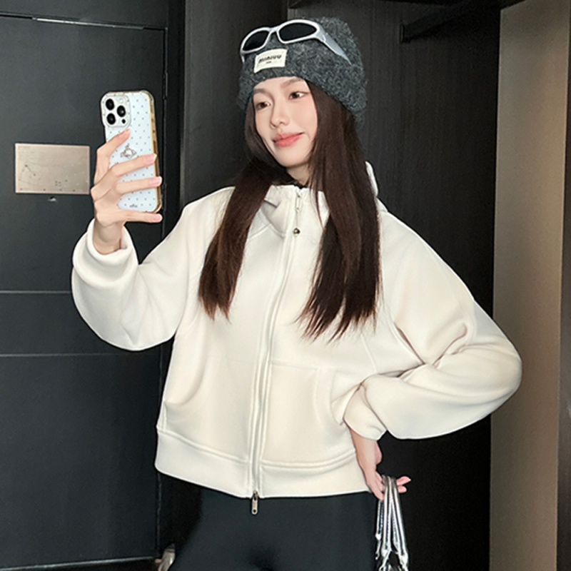 Дамски поларен кардиган с качулка и цип, oversize, Ori velvet полиестер/спандекс, есен 2025