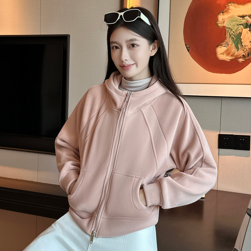 Дамски поларен кардиган с качулка и цип, oversize, Ori velvet полиестер/спандекс, есен 2025