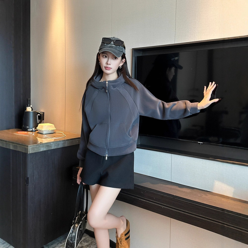 Дамски поларен кардиган с качулка и цип, oversize, Ori velvet полиестер/спандекс, есен 2025