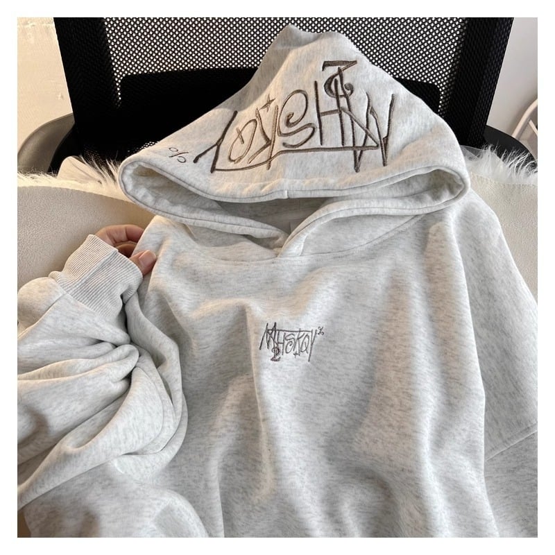 Φούτερ με κουκούλα, κεντημένα γράμματα, εσωτερική επένδυση από φλίς, χαλαρή γραμμή, πολυεστέρας