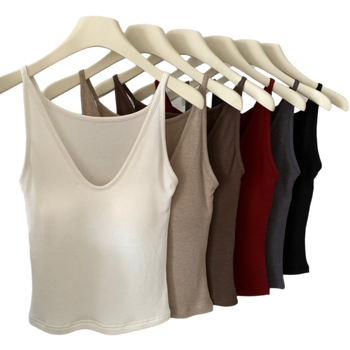Vestă termică pentru femei, cupe integrate, stil coreean, viscoză, un singur strat, decolteu în V, 251-300 g/m²