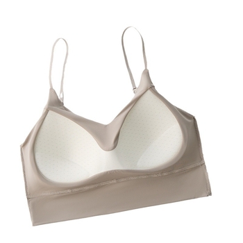 Bez plecu top no ice silk auduma, galvenais materiāls neilons 80–90%, pilns kauss, kausa forma: augšējā plāna / apakšējā bieza, korejiešu stila aizmugures dizains, elpojošs un ērts