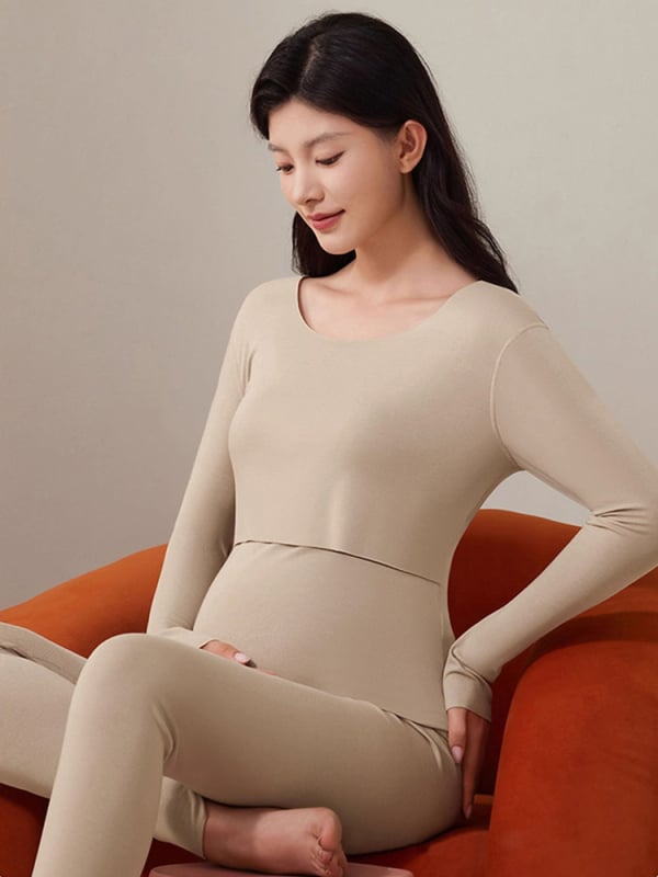 Grūtnieču un barošanas apģērbu komplekts – garas piedurknes, barošanas atvērums, poliesters 90–95% + spandex, ziemas izdevums 2025