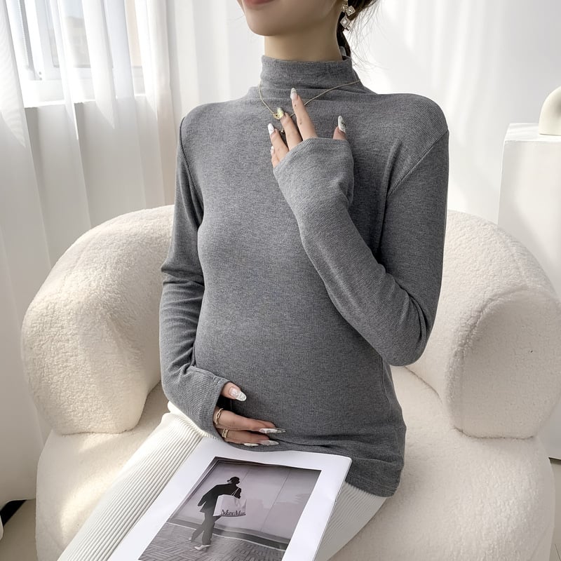 Grūtniecības topa džemperis ar pusaugstā kakla, adīts materiāls, galvenā sastāva 30–50%, garas piedurknes, slaids piegriezums