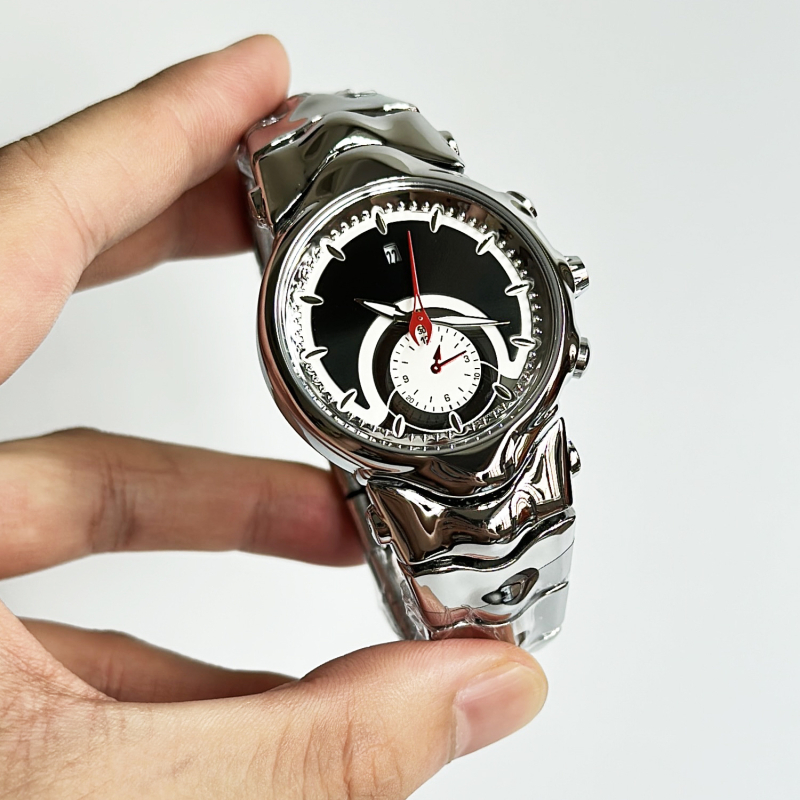 Muški sat inspiriran Y2K, neobičnog oblika brojčanika, retro veliki brojčanik, svijetleći brojčanik, kalendar, 44 mm, kvarcni mehanizam, čelični kaiš