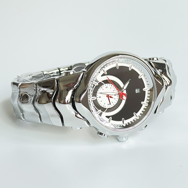 Muški sat inspiriran Y2K, neobičnog oblika brojčanika, retro veliki brojčanik, svijetleći brojčanik, kalendar, 44 mm, kvarcni mehanizam, čelični kaiš