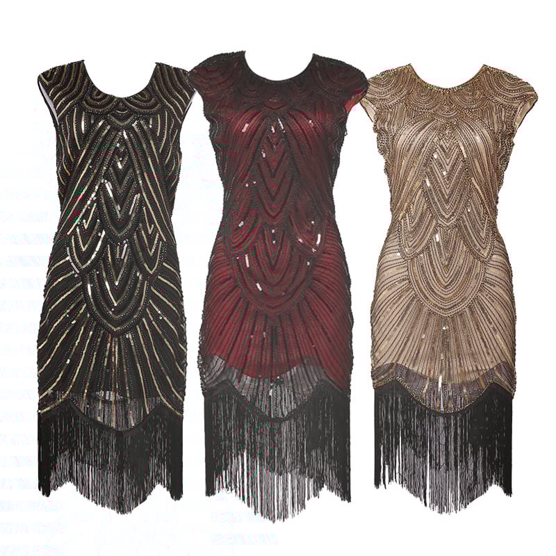 Kleit paljettide ja helmmetega, polüesterkangas, kitsas lõige, madal vöökoht, pikkus 104–114 cm (Polüester; kitsas lõige; madal vöökoht; pikkus 104–114 cm; Kevad 2025)