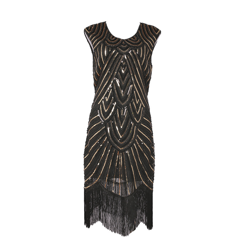 Kleit paljettide ja helmmetega, polüesterkangas, kitsas lõige, madal vöökoht, pikkus 104–114 cm (Polüester; kitsas lõige; madal vöökoht; pikkus 104–114 cm; Kevad 2025)