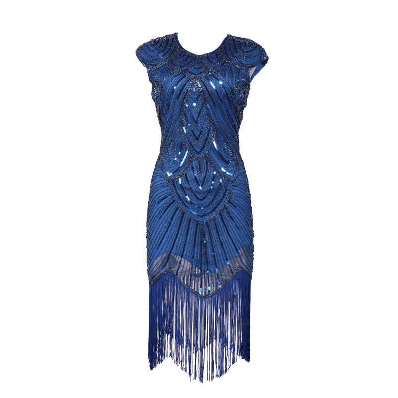 Kleit paljettide ja helmmetega, polüesterkangas, kitsas lõige, madal vöökoht, pikkus 104–114 cm (Polüester; kitsas lõige; madal vöökoht; pikkus 104–114 cm; Kevad 2025)