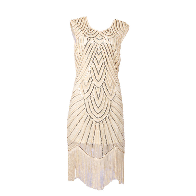 Kleit paljettide ja helmmetega, polüesterkangas, kitsas lõige, madal vöökoht, pikkus 104–114 cm (Polüester; kitsas lõige; madal vöökoht; pikkus 104–114 cm; Kevad 2025)