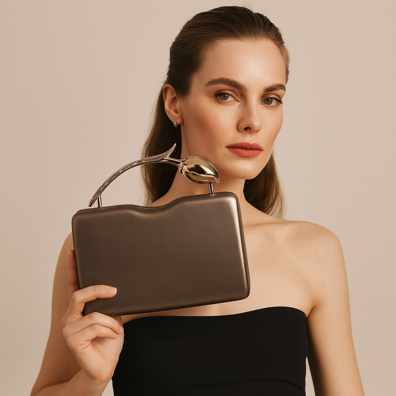 PU clutch torba s oblikom ruže, kutijasti stil, ovalni oblik, magnetska kopča, džep za mobitel