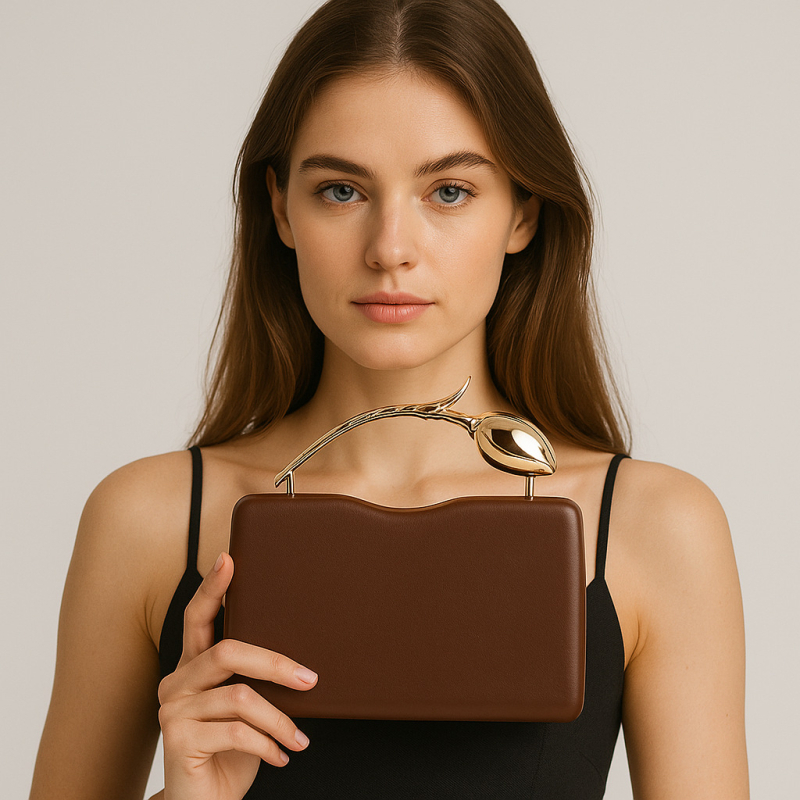 PU clutch torba s oblikom ruže, kutijasti stil, ovalni oblik, magnetska kopča, džep za mobitel