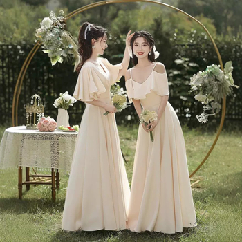 Palydėtojos suknelė, A linijos siluetas, Gilus V iškirptė, ¾ rankovės, Ilga suknelė, Poliesterio mišinys 30–50% + 50–70%