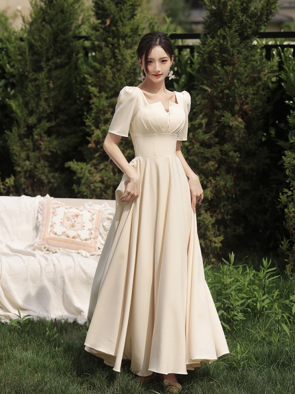 Palydėtojos suknelė, A linijos siluetas, Gilus V iškirptė, ¾ rankovės, Ilga suknelė, Poliesterio mišinys 30–50% + 50–70%