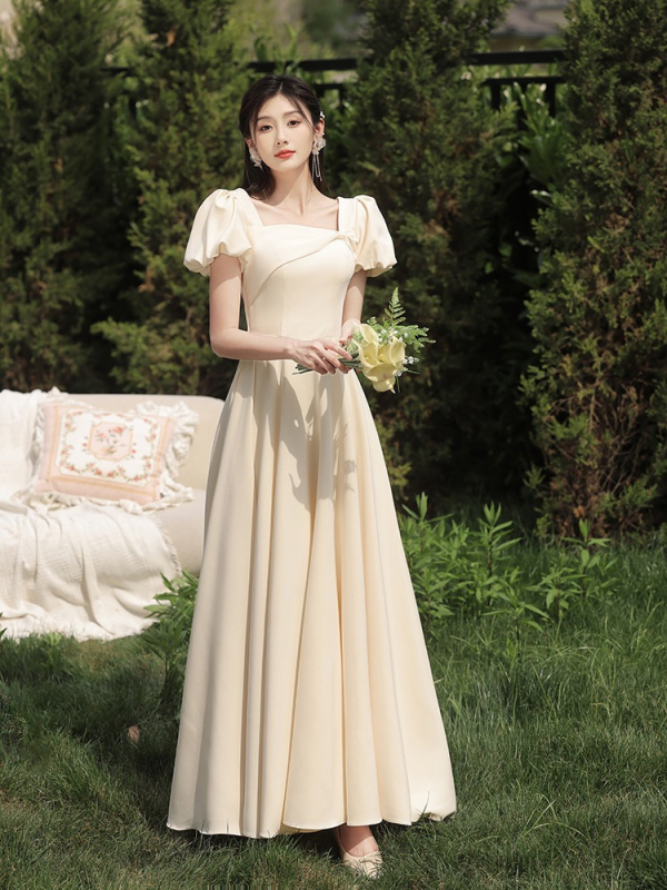 Palydėtojos suknelė, A linijos siluetas, Gilus V iškirptė, ¾ rankovės, Ilga suknelė, Poliesterio mišinys 30–50% + 50–70%