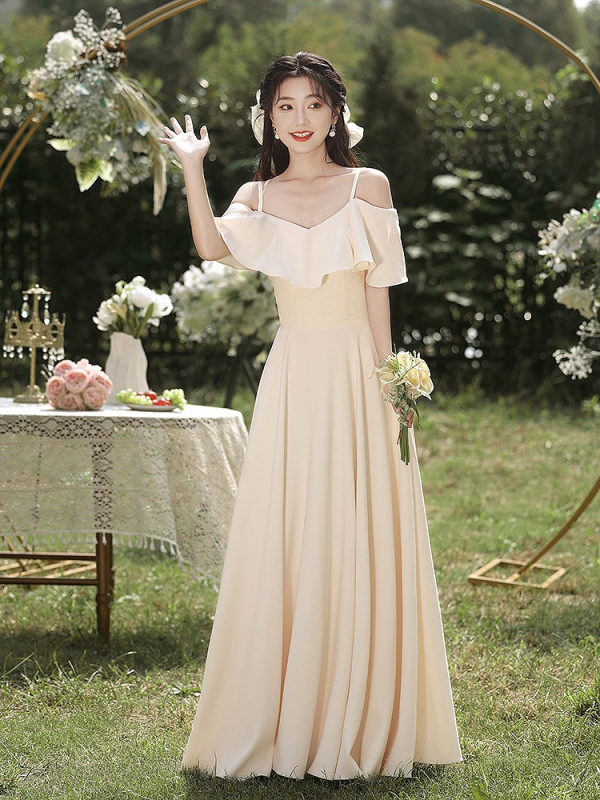 Palydėtojos suknelė, A linijos siluetas, Gilus V iškirptė, ¾ rankovės, Ilga suknelė, Poliesterio mišinys 30–50% + 50–70%