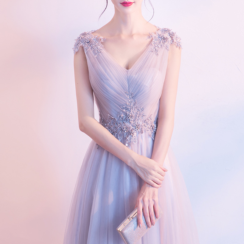 Jaunavedės palydovės suknelė, A linijos siluetas, aukštas juosmuo, 3/4 rankovės, ilga suknelė, poliesteris