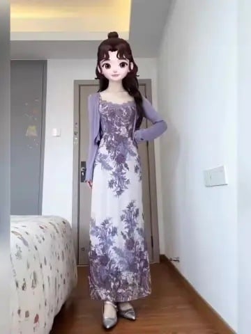 Moterų dviejų dalių komplektas: kardiganas ir halterne suknelė su fėjų tipo sijonu — poliesteris 95%+, U formos kaklas, ilgos rankovės