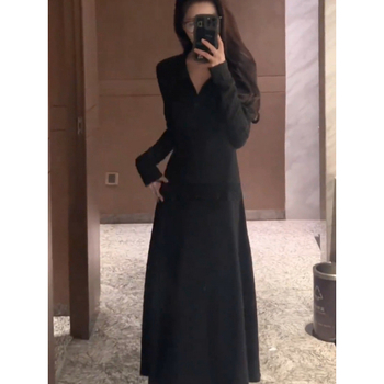Plus veličine pletene haljine s flis podstavom, jesensko-zimska, naglašena linija struka, elegantna duga haljina