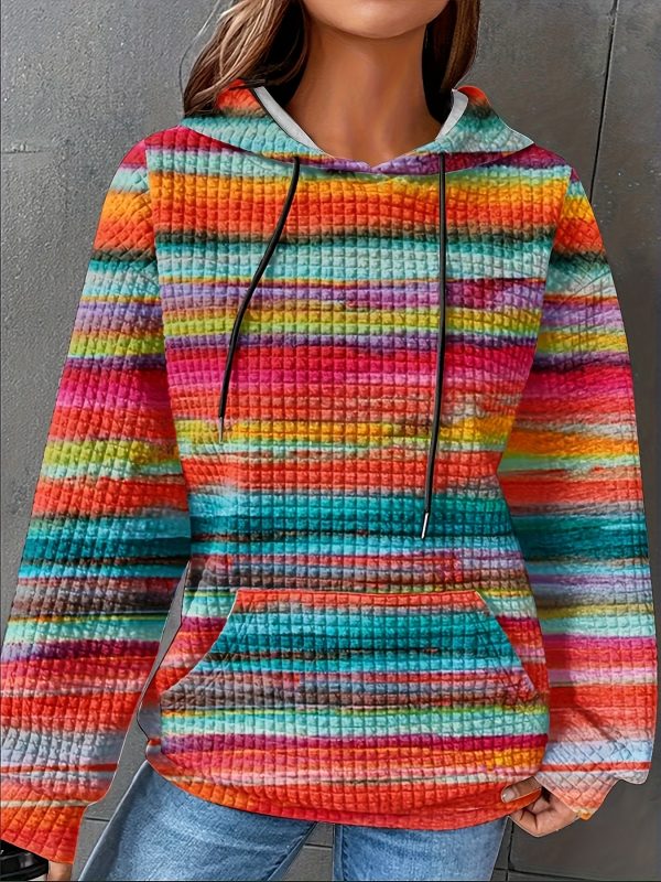 Sieviešu kapucīna džemperis ar drukas motīvu – brīvs siluets, japāņu-korejiešu stils, digitālā druka, poliesters + elastāns, rudens 2025