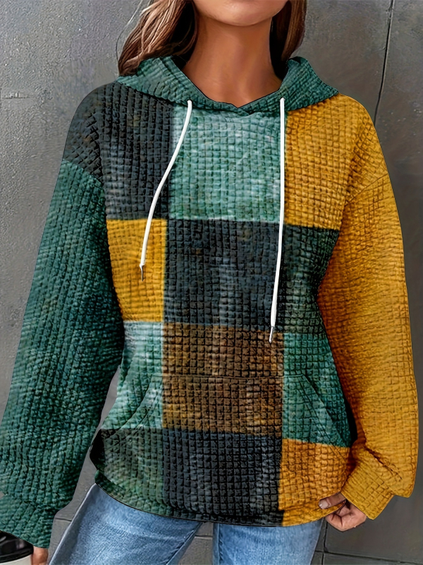 Sieviešu kapucīna džemperis ar drukas motīvu – brīvs siluets, japāņu-korejiešu stils, digitālā druka, poliesters + elastāns, rudens 2025