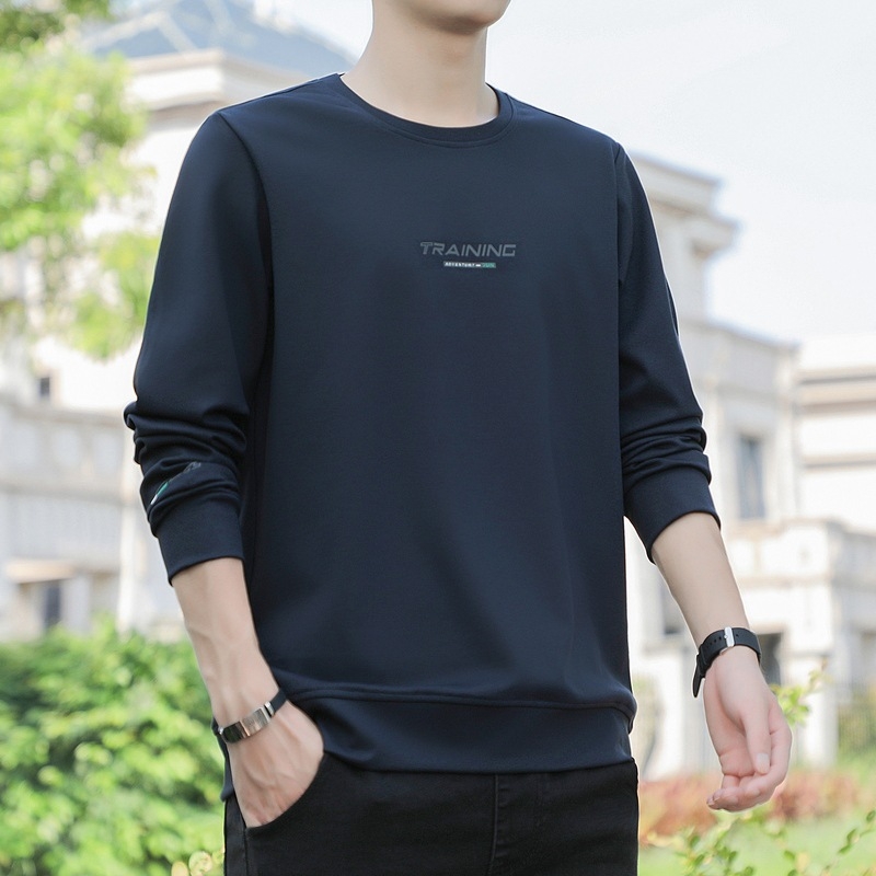 Ανδρικό φούτερ με στρογγυλή λαιμόκοψη, κορεατικού ύφους, ελαφρύ ύφασμα από 100% πολυεστέρα, ελεύθερη γραμμή