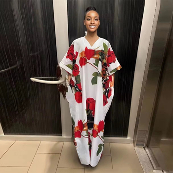 Ženska haljina s V-izrezom, duga, A-linija silueta, poliestersko-elastanska smjesa, 3/4 rukav