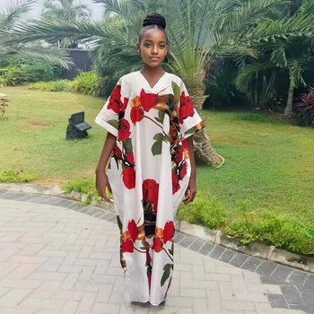 Ženska haljina s V-izrezom, duga, A-linija silueta, poliestersko-elastanska smjesa, 3/4 rukav