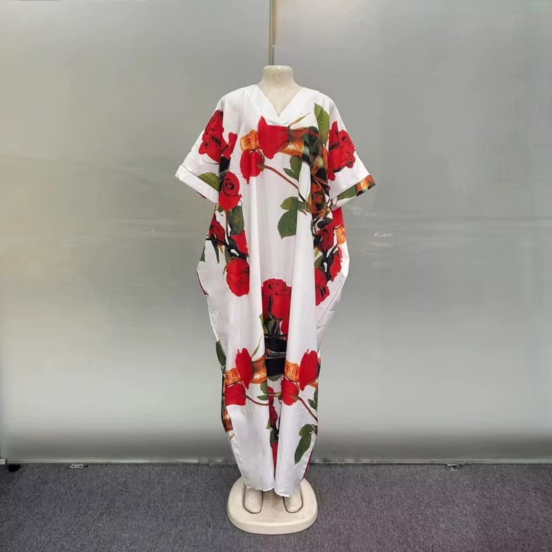 Ženska haljina s V-izrezom, duga, A-linija silueta, poliestersko-elastanska smjesa, 3/4 rukav