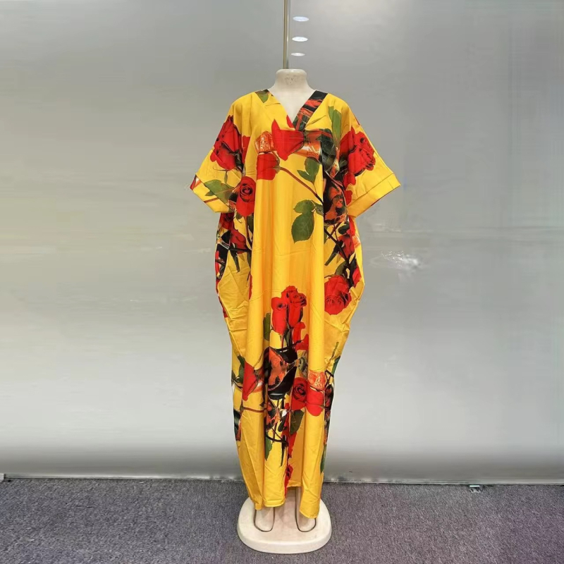 Ženska haljina s V-izrezom, duga, A-linija silueta, poliestersko-elastanska smjesa, 3/4 rukav