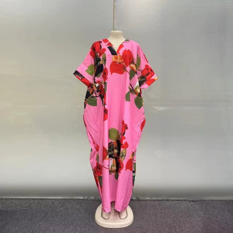 Ženska haljina s V-izrezom, duga, A-linija silueta, poliestersko-elastanska smjesa, 3/4 rukav