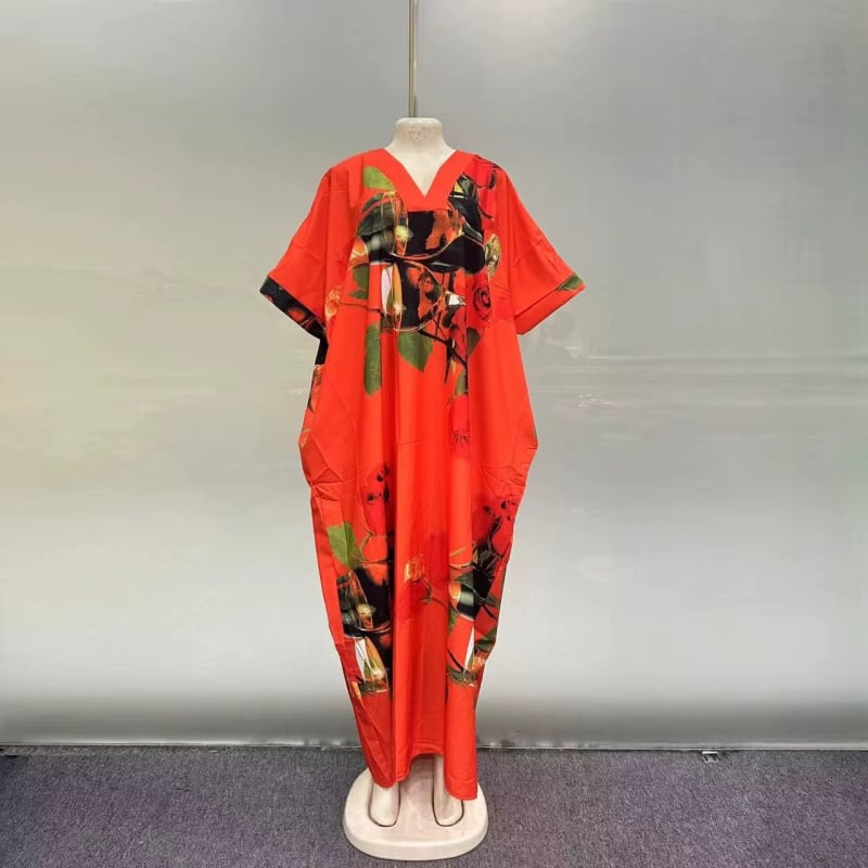 Ženska haljina s V-izrezom, duga, A-linija silueta, poliestersko-elastanska smjesa, 3/4 rukav