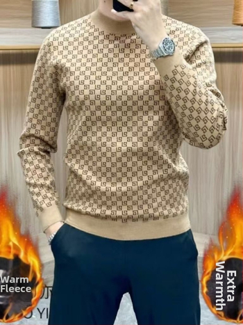 Jesenka visoke kvalitete muški džemper s okruglim izrezom, casual stil, topao flekse, svestran osnovni gornji dio, ekstra velika veličina